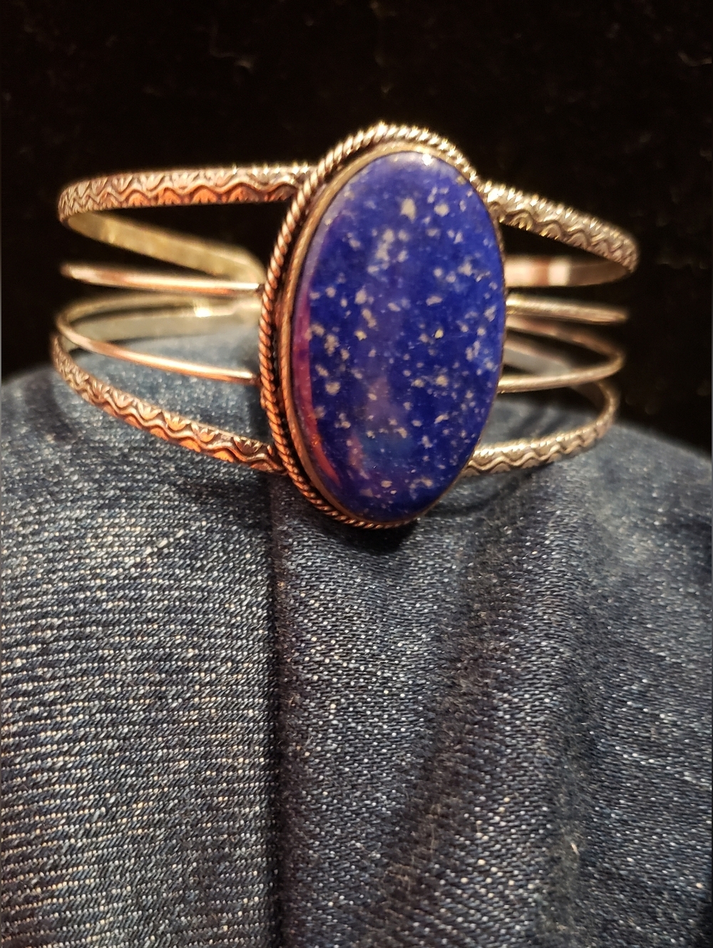 NEW Lapis Lazuli & 925 Stamped Silver Adjustable Cuff Bracelet. Boho Standout! - Picture 6 of 7